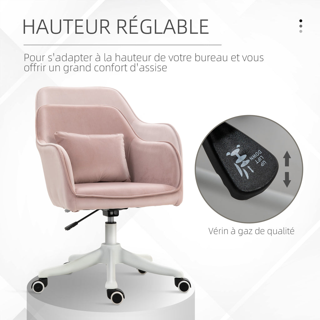 Chaise de bureau velours fauteuil bureau massant coussin lombaire intégré hauteur réglable rose poudré-5