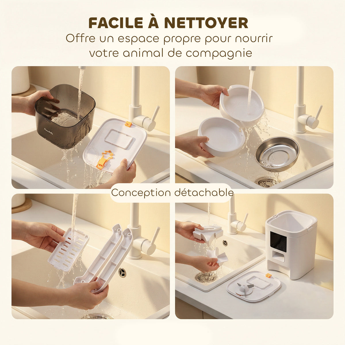 Distributore automatico Wi-Fi 6 L con doppia ciotola per gatti, bianco-8