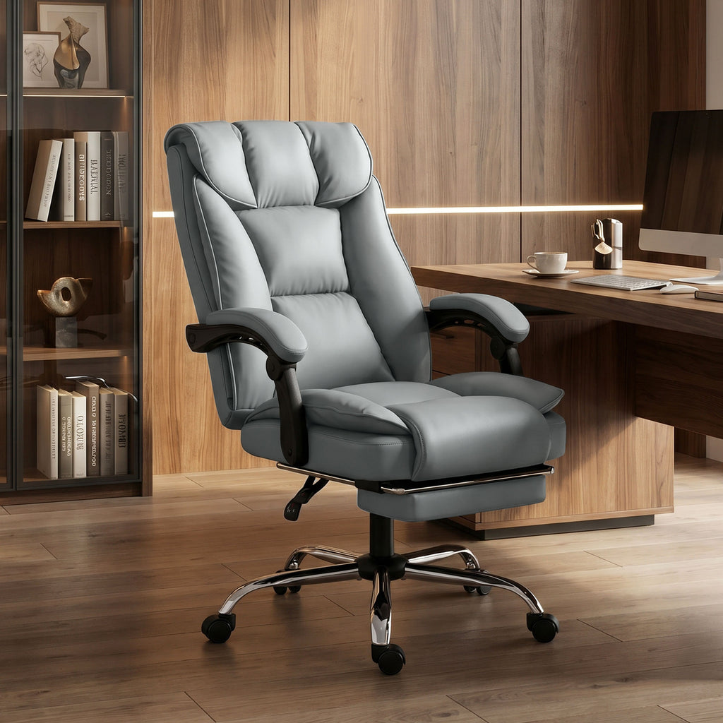 Chaise de bureau ergonomique, fauteuil de bureau inclinable avec repose-pieds, hauteur réglable, pivotante 360°, gris-7
