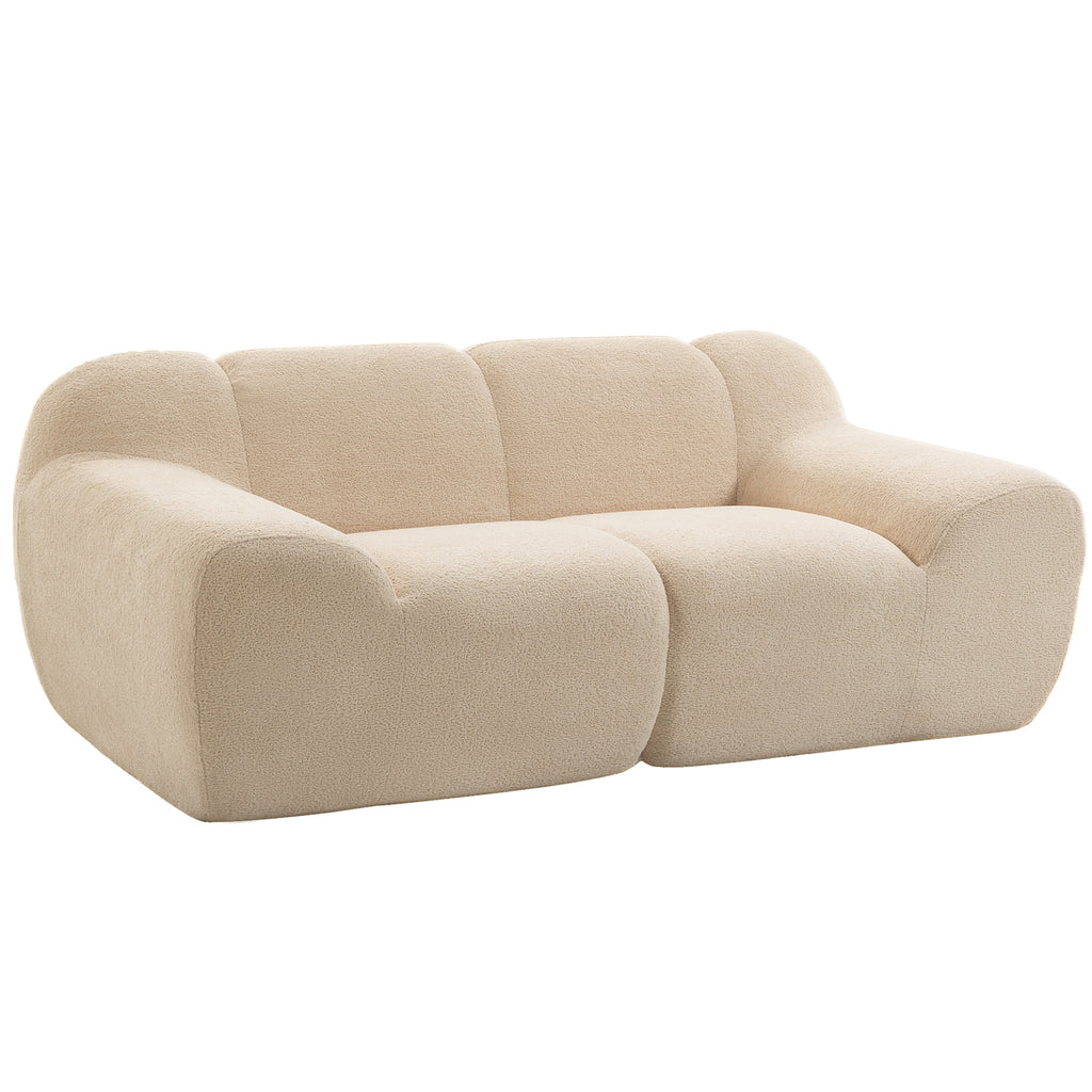Canapé 2 Places en Chenille, Canapé de Salon 174cm, Assise et Accoudoirs Larges Rembourrés, Entièrement Compressé, Beige-0