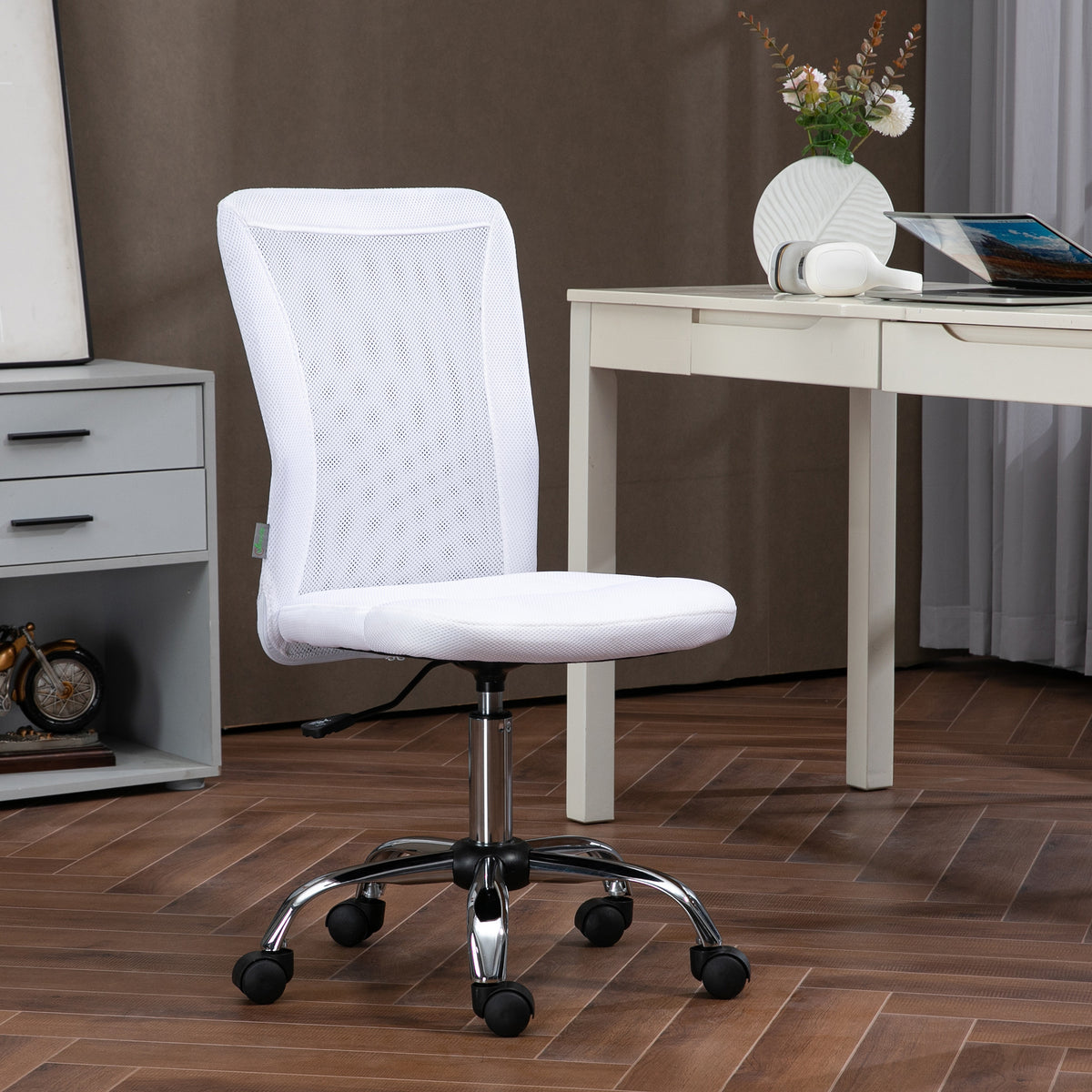 Chaise de bureau ergonomique hauteur réglable piètement chromé pivotant 360° revêtement maille blanc-9