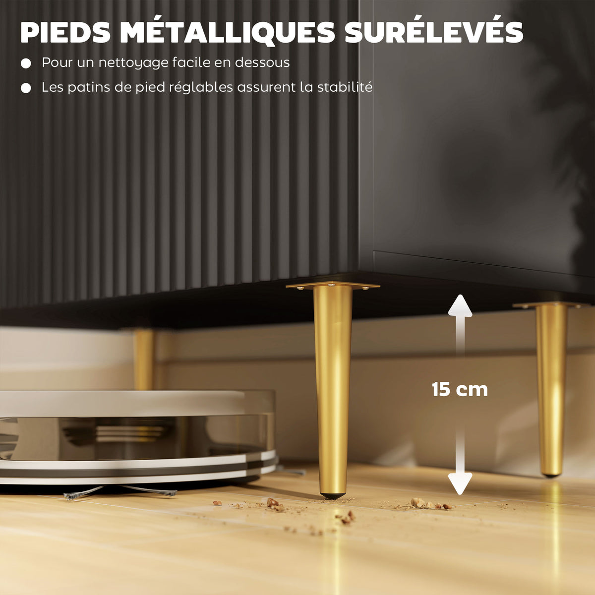 Buffet cuisine meuble de rangement avec 2 portes étagère réglable pieds métalliques surélevés 80 x 40 x 80 cm noir-5
