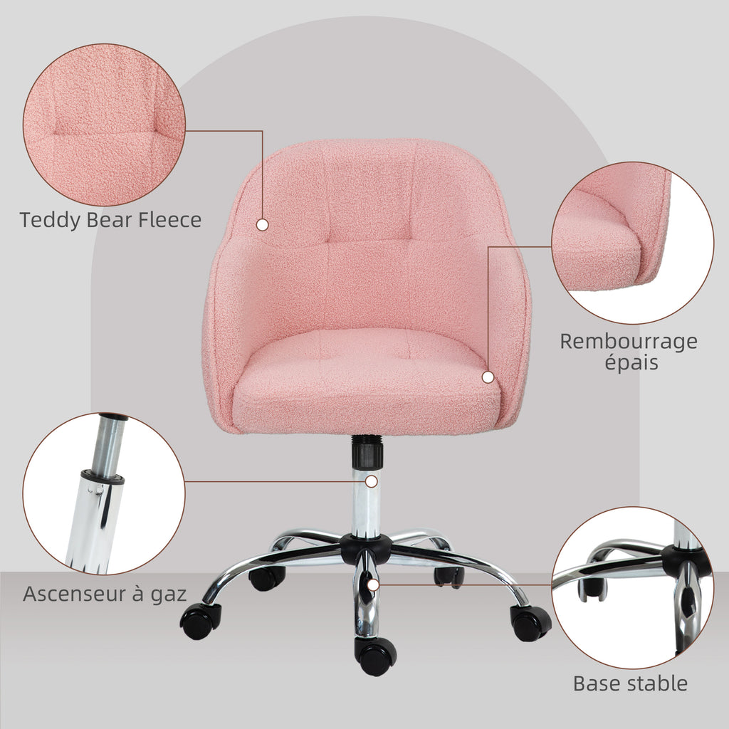 Chaise de bureau, fauteuil de bureau ergonomique, hauteur réglable, assise et dossier rembourrés, rose-5