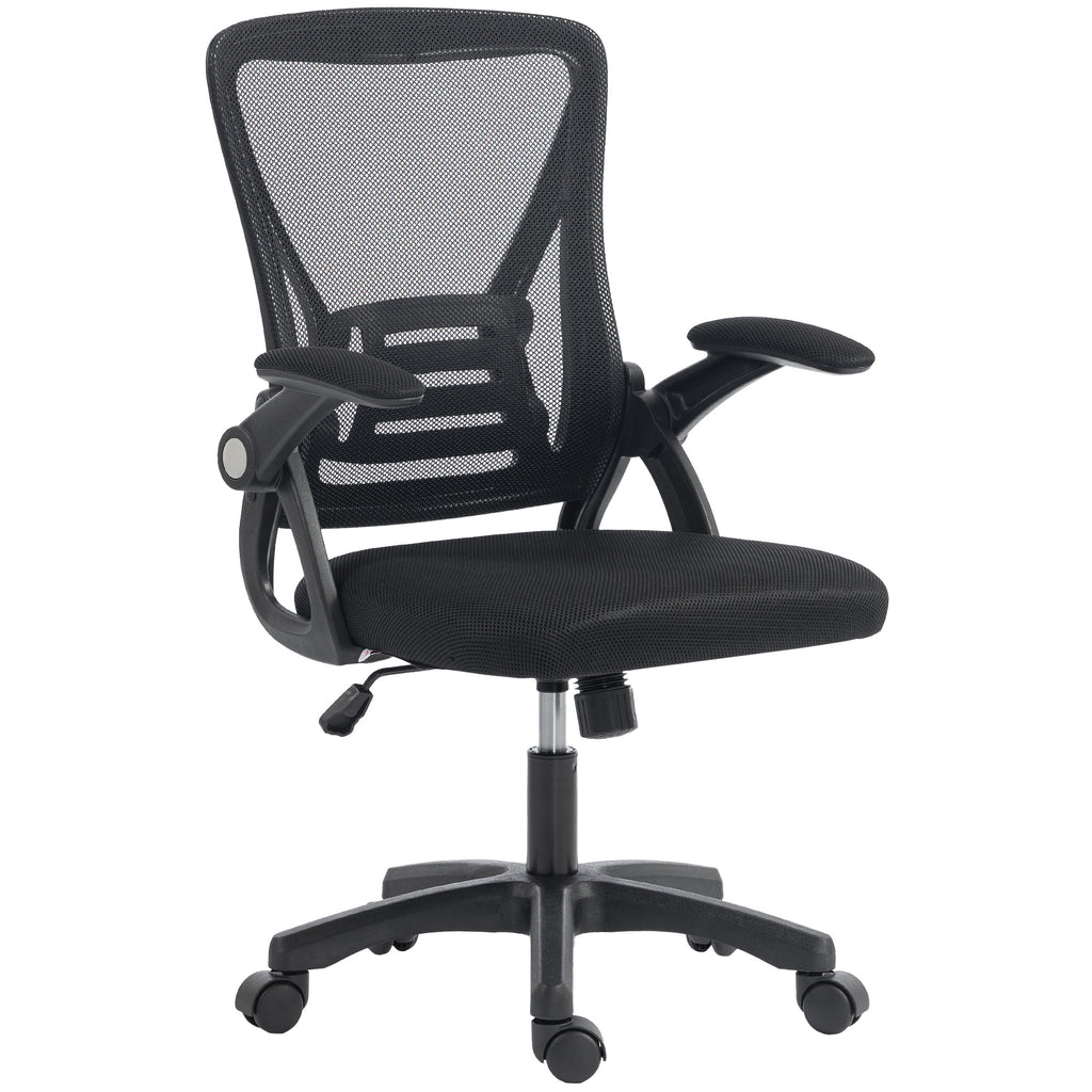 Chaise bureau ergonomique, fauteuil de bureau en maille, accoudoirs relevables, hauteur réglable, 59,5x56x103cm, noir-0