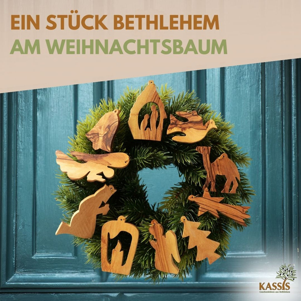 Decorazioni di Natale in legno d’ulivo – set di 10 pendenti
