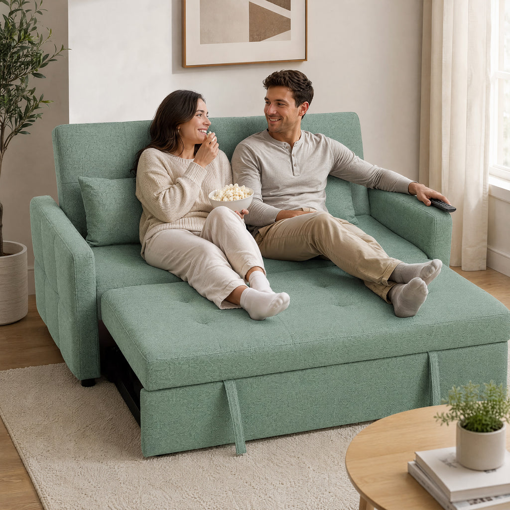 Canapé Convertible 2 Places 3 en 1, Canapé-Lit Clic Clac 160 cm, Dossier Réglable, Assise Large, 2 Oreillers, Vert-8