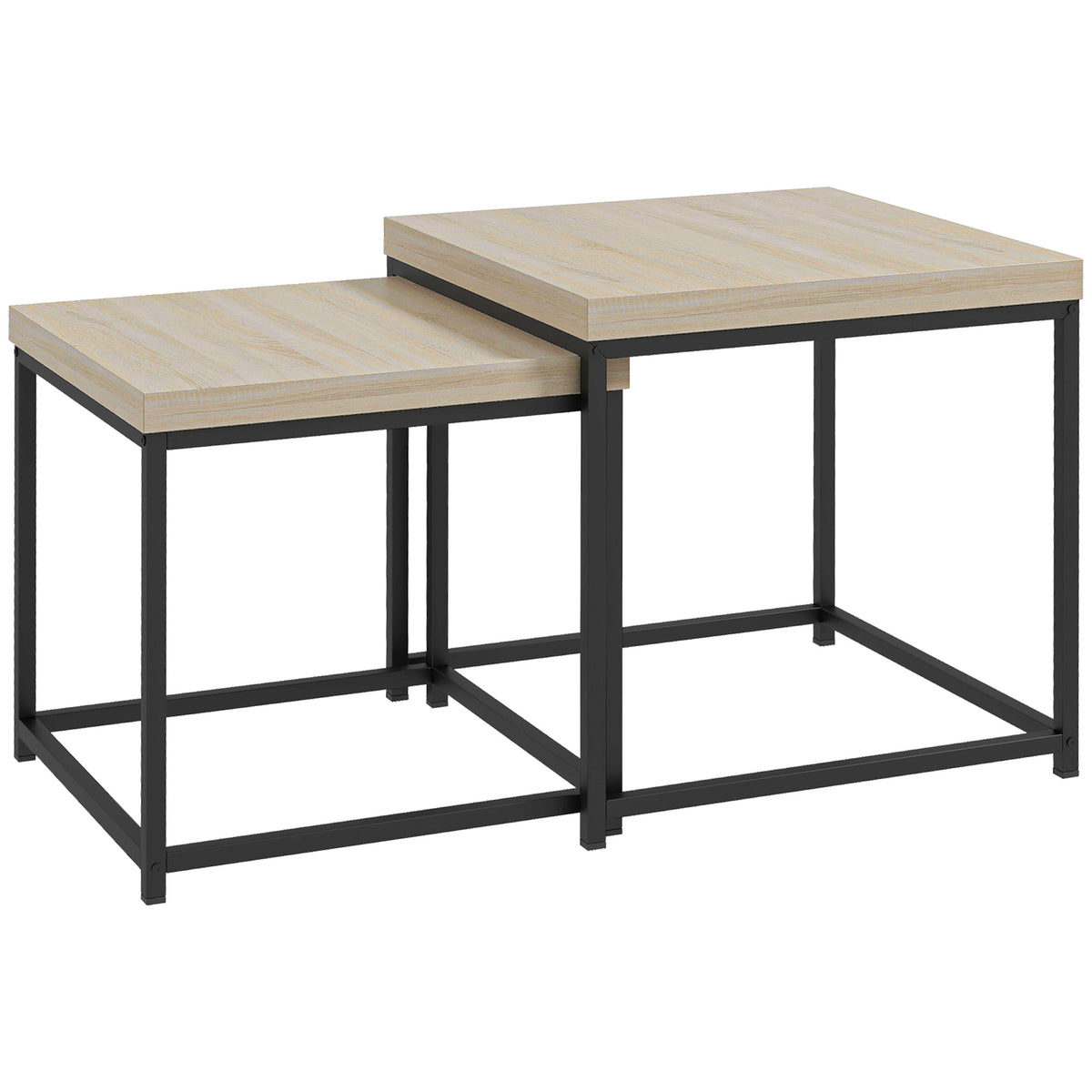 Lot de 2 tables gigognes tables basses carrées tables de salon cadre en acier et plateaux en panneaux de particules-0