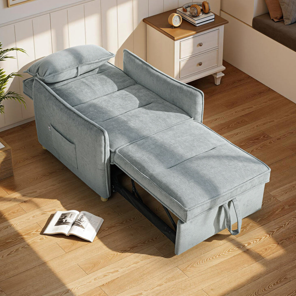 Fauteuil convertible 1 place 3 en 1, fauteuil-lit clic-clac en chenille, assise large dossier réglable, 88x84x87cm, gris-8