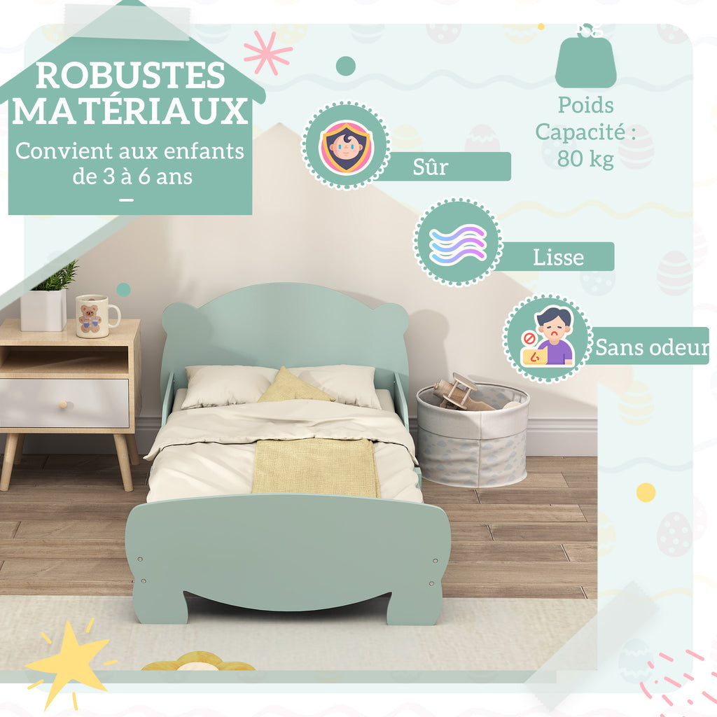 Lit enfant 70x140 cm avec barrières de sécurité thème d'ours pour garçons, filles, âgés de 3 à 6 ans, vert-4