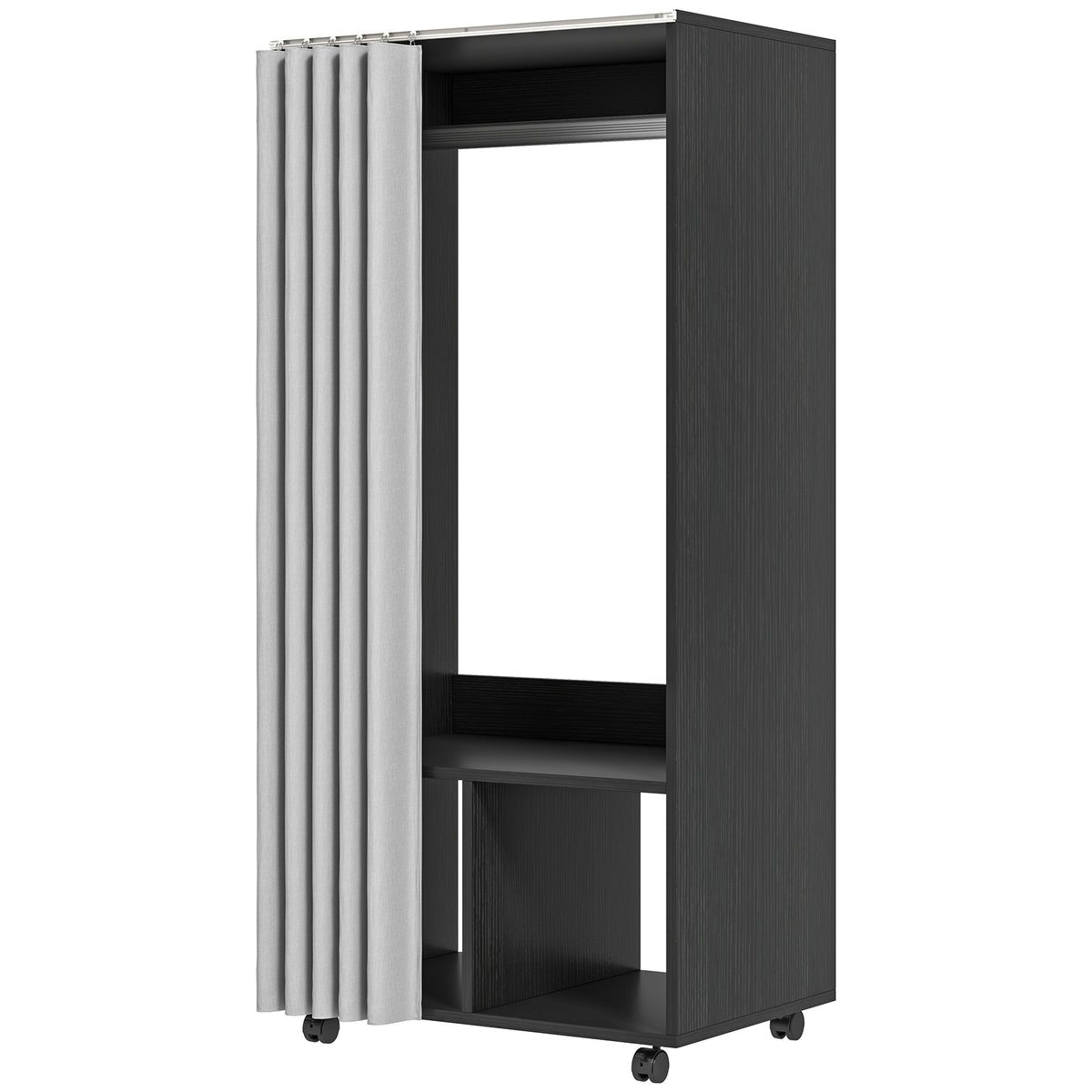 Armoire penderie Armoire de Rangement Mobile avec rideau, Panneaux de Particules, tringle de suspension, noir-0