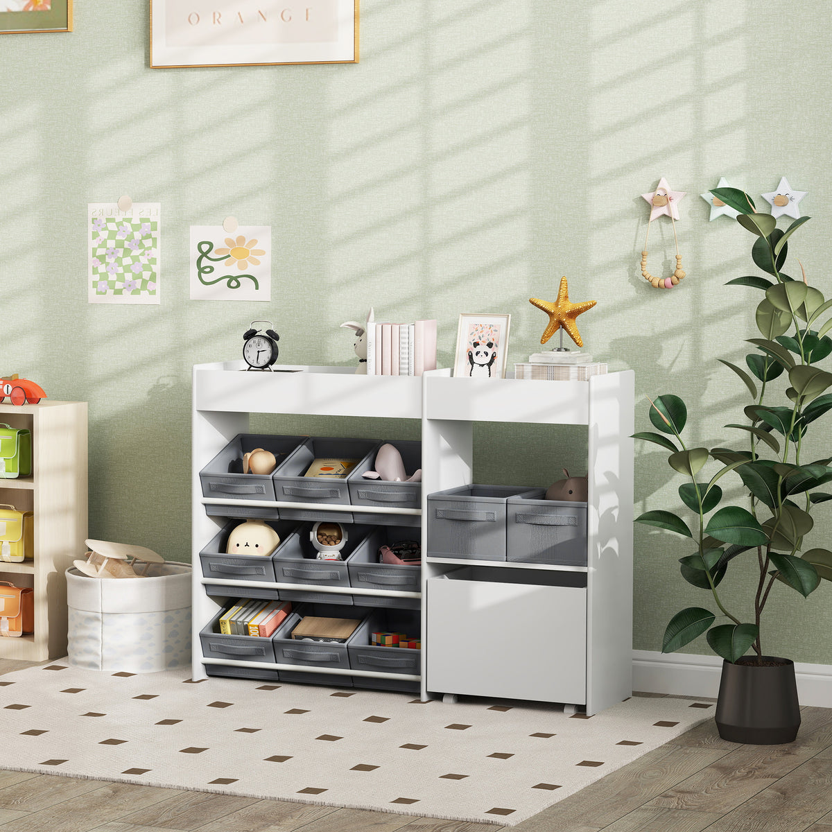 Étagère à jouets pour enfants étagère à livres 11 bacs de rangements en tissu non tissé 105 x 30 x 80 cm blanc-9