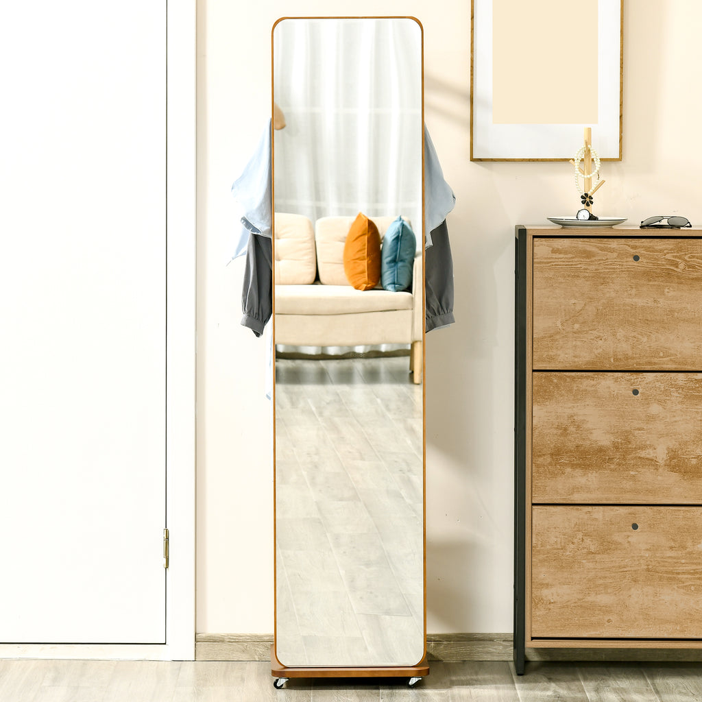 Miroir sur Pied avec roulettes - Portant, 4 patères étagère MDF Aspect Noyer-7
