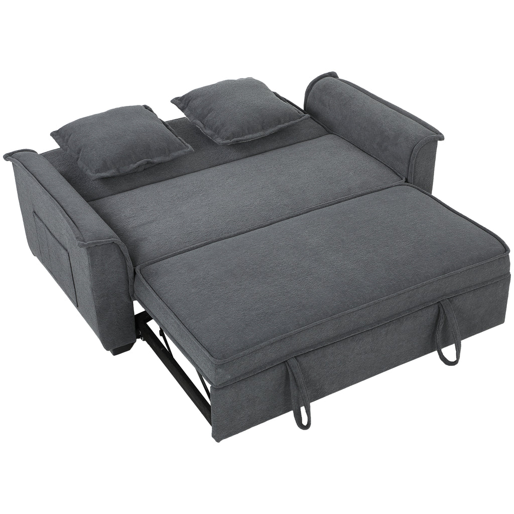 Canapé convertible 2 places, canapé-lit clic-clac en chenille, dossier réglable, 2 coussins, poche latérale, gris-0