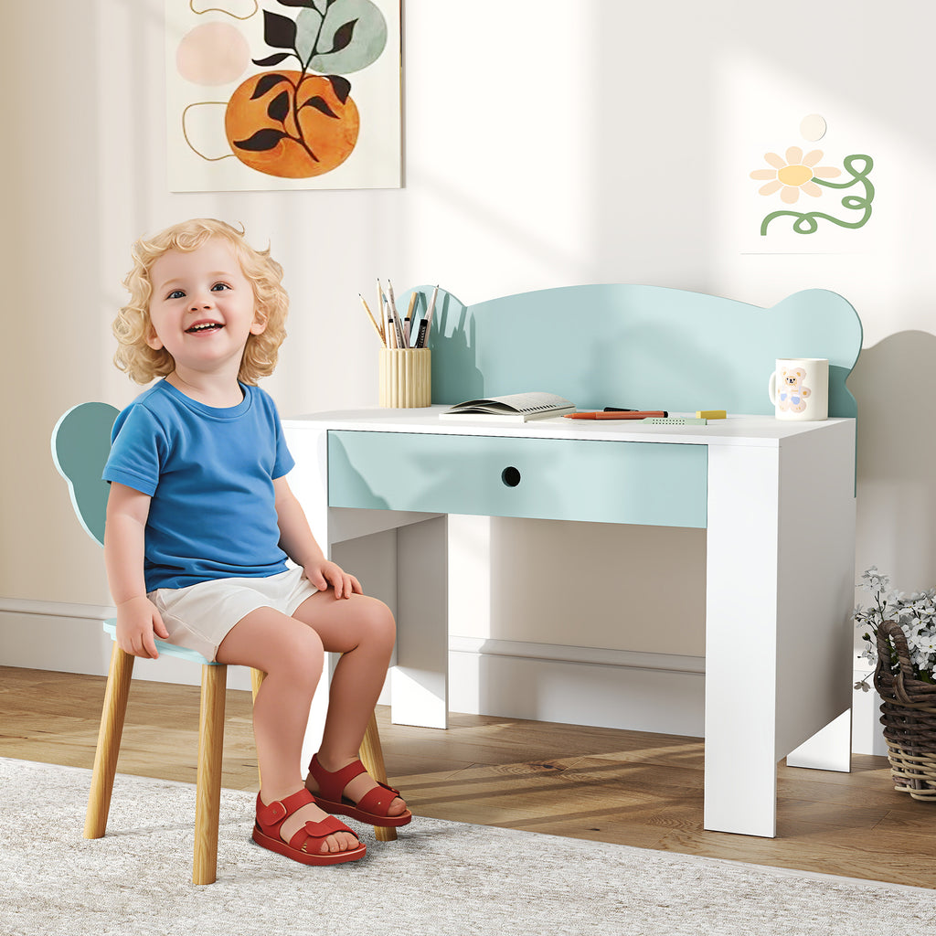Bureau enfant avec chaise, table enfant et chaise avec tiroir et large plateau, 80 x 41 x 74,5 cm, vert-9