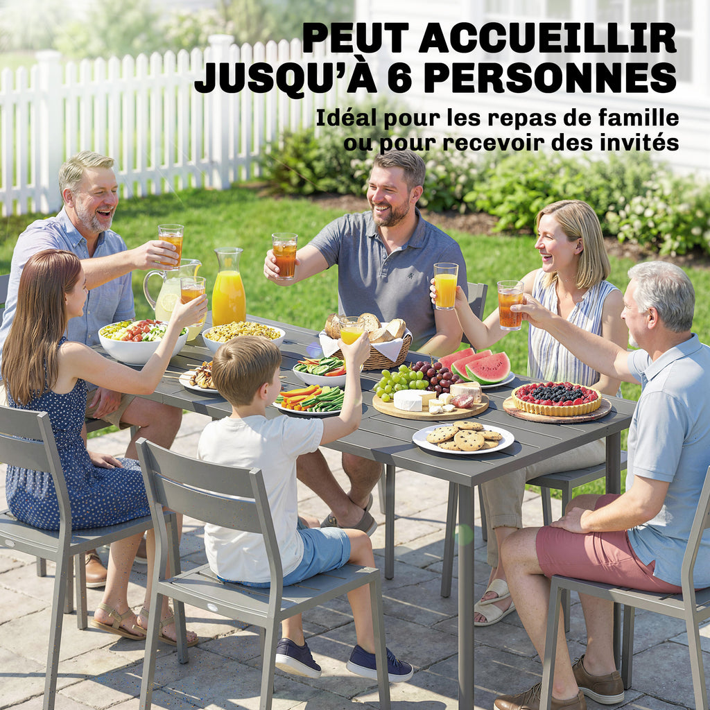 Table de jardin pour 6 personnes, 165 x 80 cm, table à manger extérieure rectangulaire avec plateau à lattes en métal-3