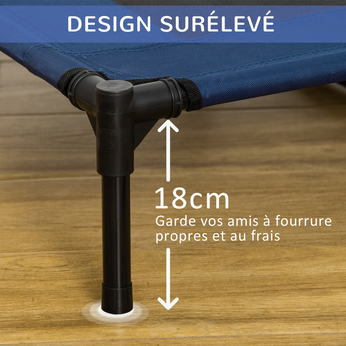 Lit sur pieds XXL pour chien chat lit de camp animal 92L x 76l x 18H cm bleu marine-7