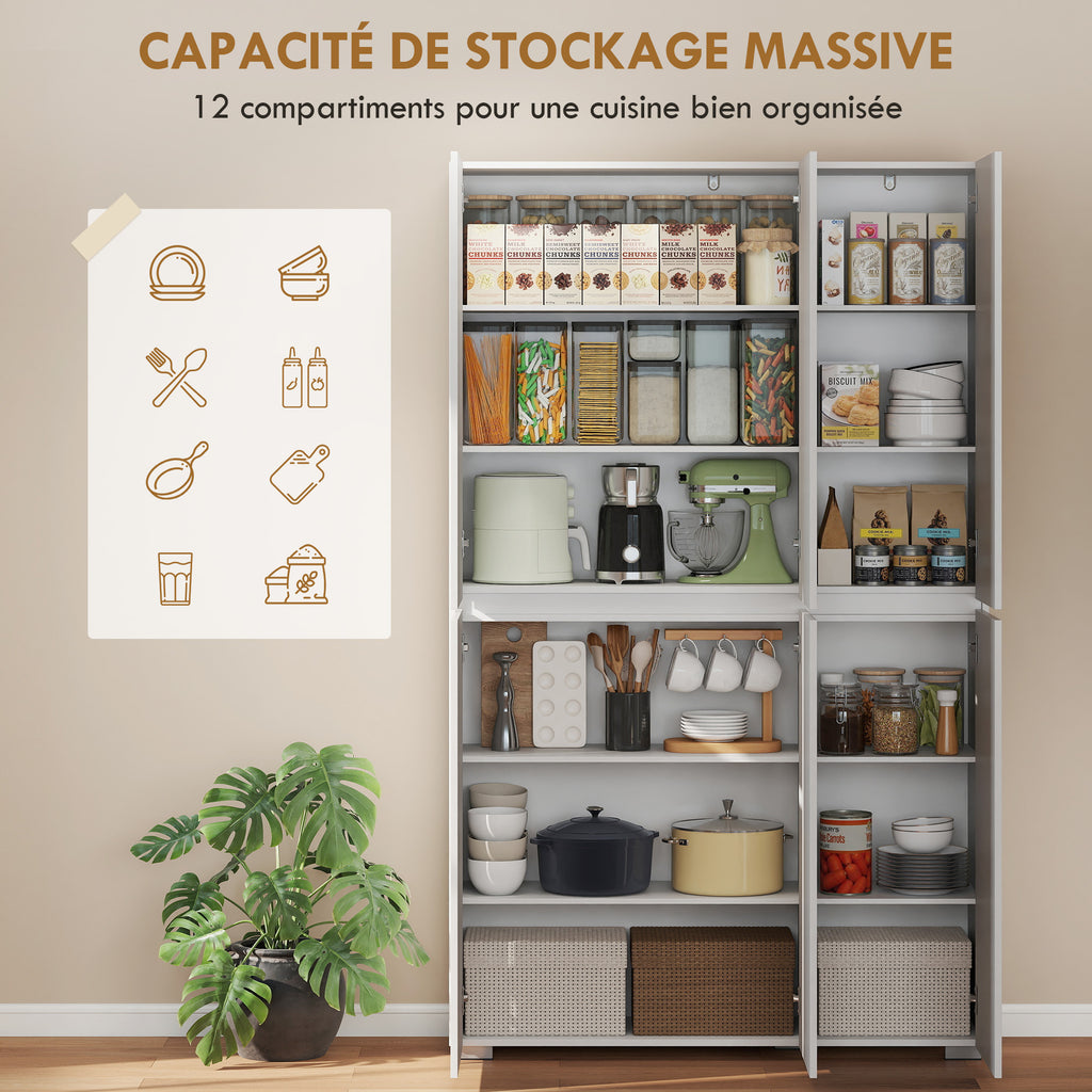 Buffet haut cuisine armoire de cuisine à haute brillance 6 portes à fermeture douce étagères réglables blanc-4