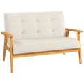 Canapé 2 places 115 cm canapé scandinave avec dossier capitonné, assise rembourrée et accoudoirs, beige-0