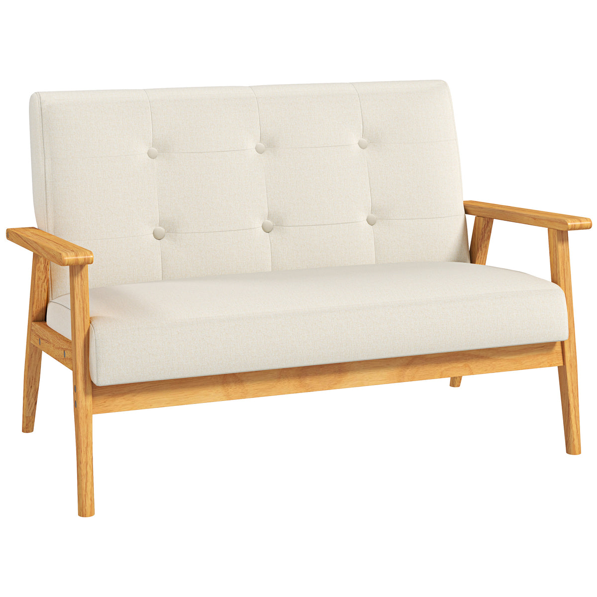 Canapé 2 places 115 cm canapé scandinave avec dossier capitonné, assise rembourrée et accoudoirs, beige-0