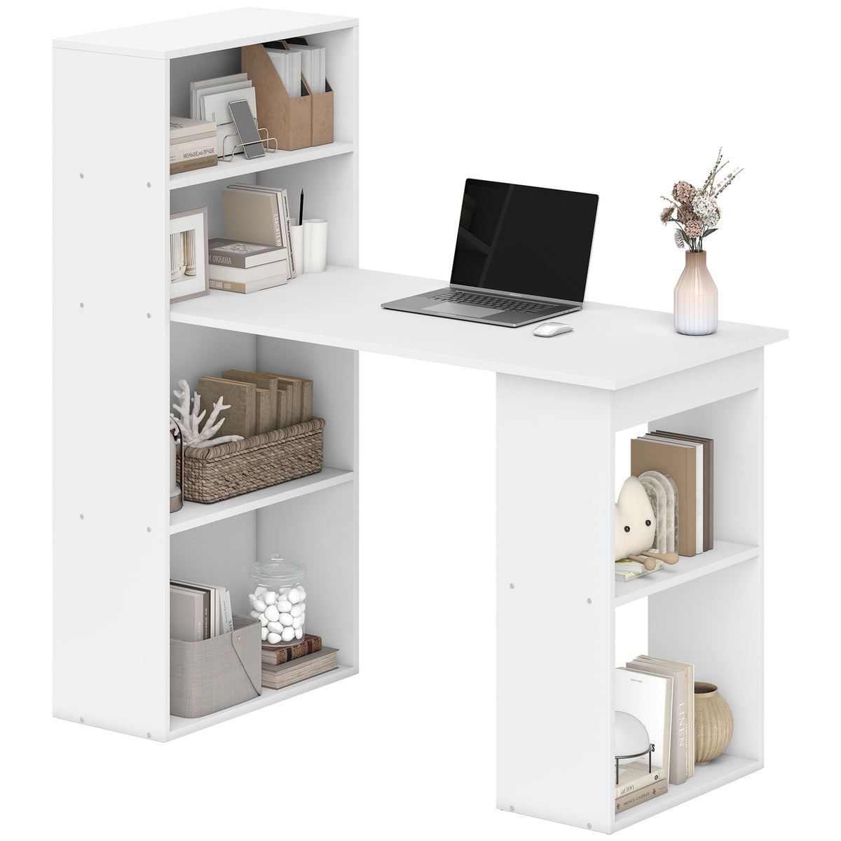 Bureau informatique, bureau avec rangement, 6 compartments ouverts, table d'ordinateur pour chambre, studio, 120-0