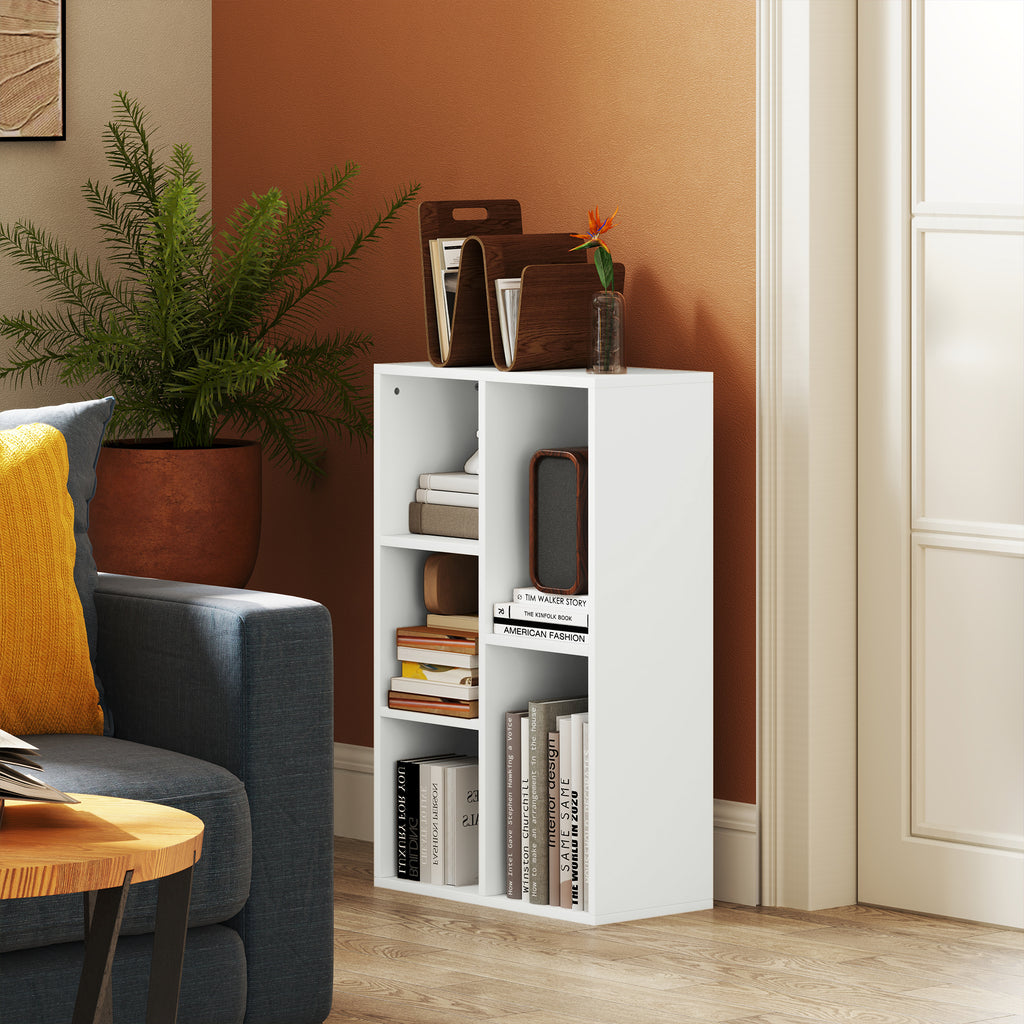 Bibliothèque étagère de rangement avec 5 compartiments, pour salon chambre à coucher bureau, 50x24x80cm, blanc-9