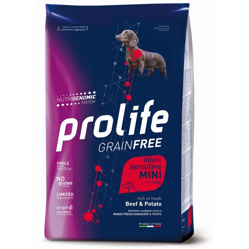 PROLIFE DOG ADULT SENSITIVE GRAIN FREE MINI MANZO & PATATE 600 GR.