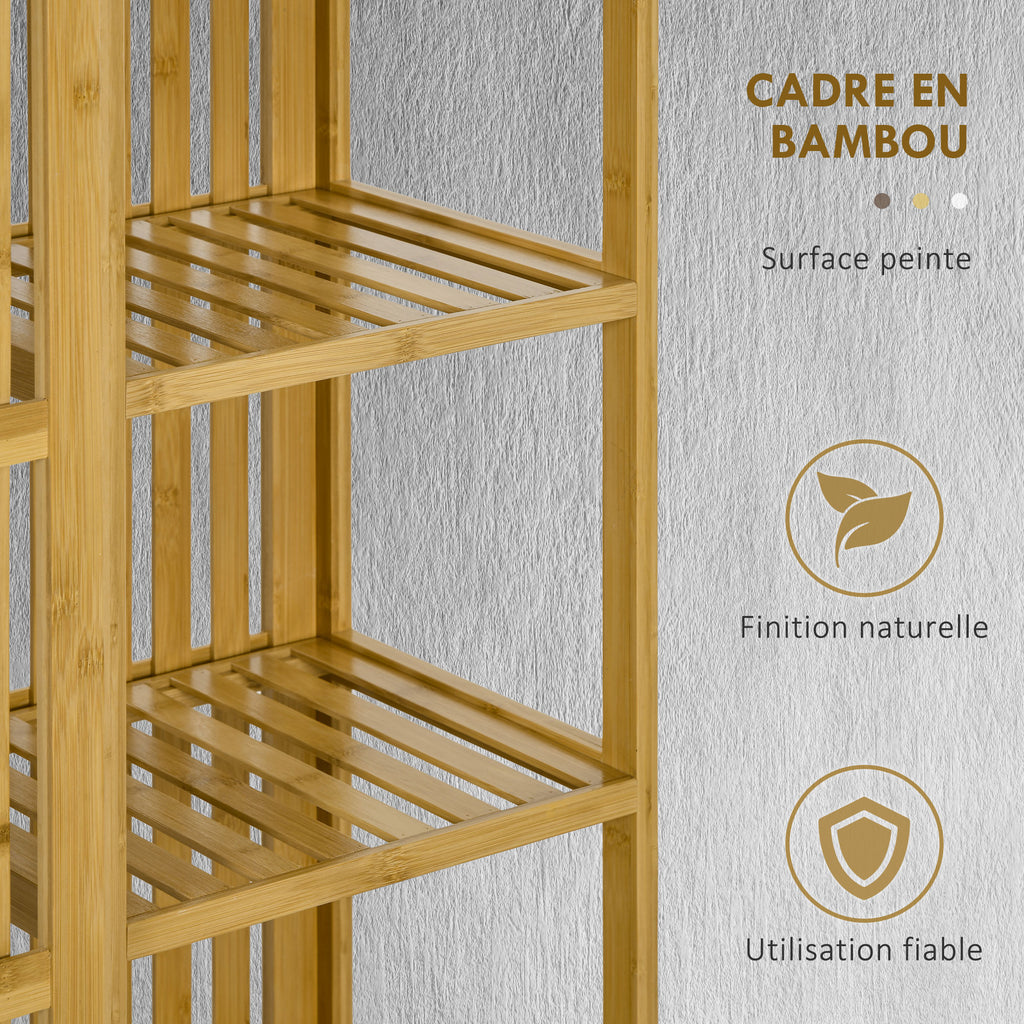 Armoire en bambou avec 2 portes coulissantes, étagères et tringle, grande armoire pour la chambre, 145 x 35 x 165cm-3