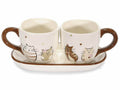 SET 2 TAZZINE DA CAFFE' DECORO GATTINI CON PIATTINO IN CERAMICA