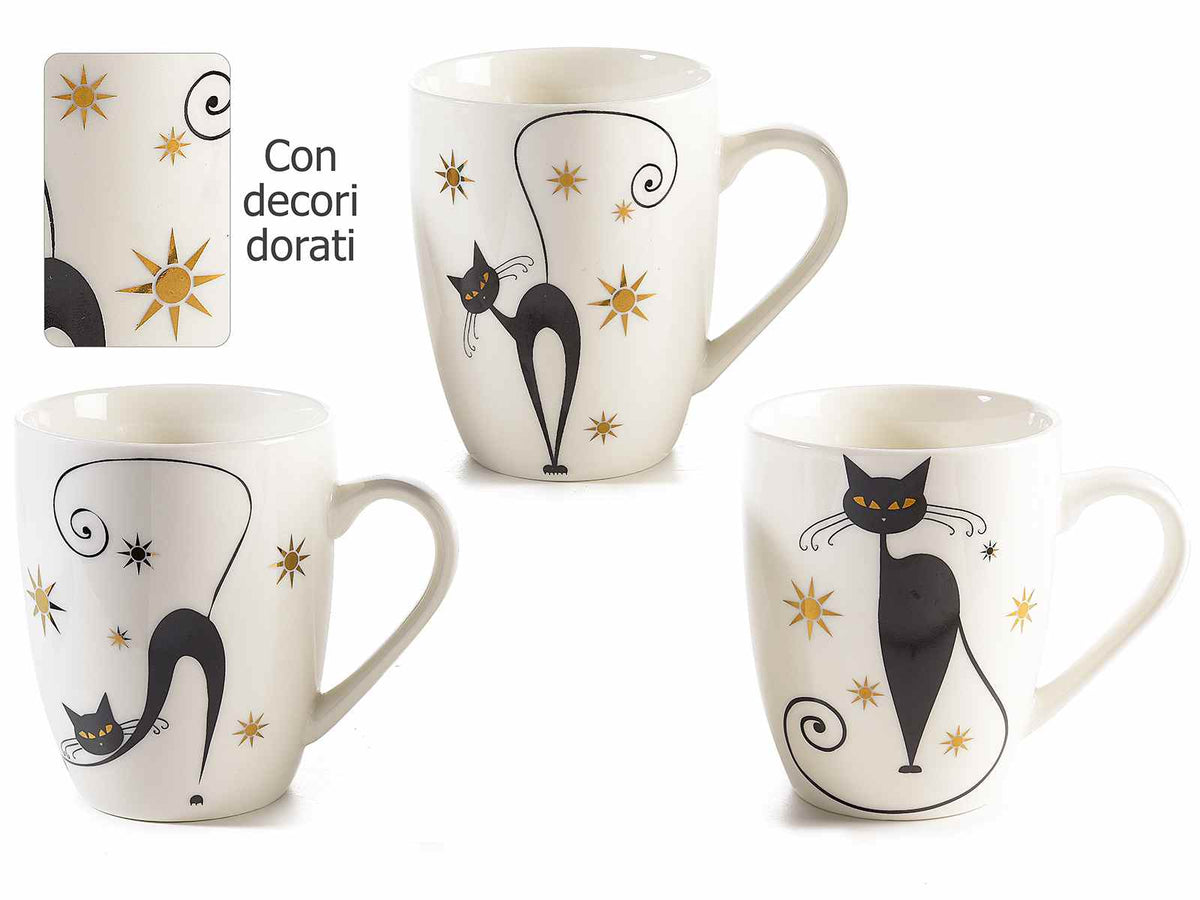 TAZZA MUG CHAT NOIR PORCELLANA CON DECORI DORATI