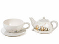 SET TEIERA,TAZZA & PIATTINO CON DECORI IN RILIEVO