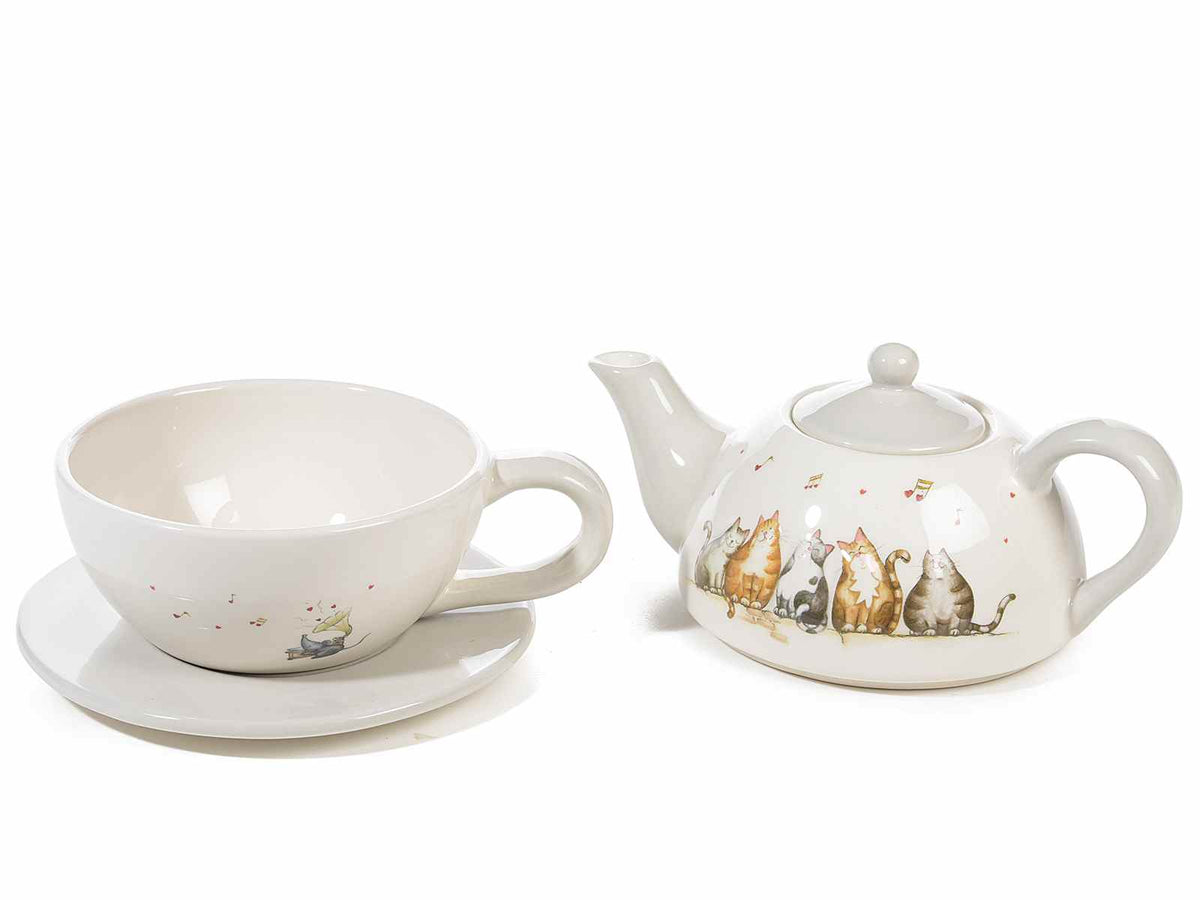 SET TEIERA,TAZZA & PIATTINO CON DECORI IN RILIEVO