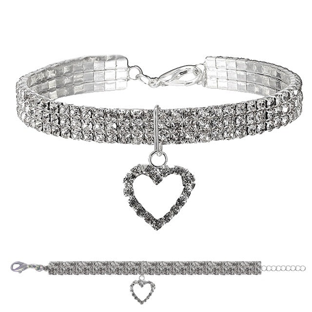 ALSO COLLARE GIOIELLO STRASS CUORE ARGENTO TG. S (20-25 CM.)