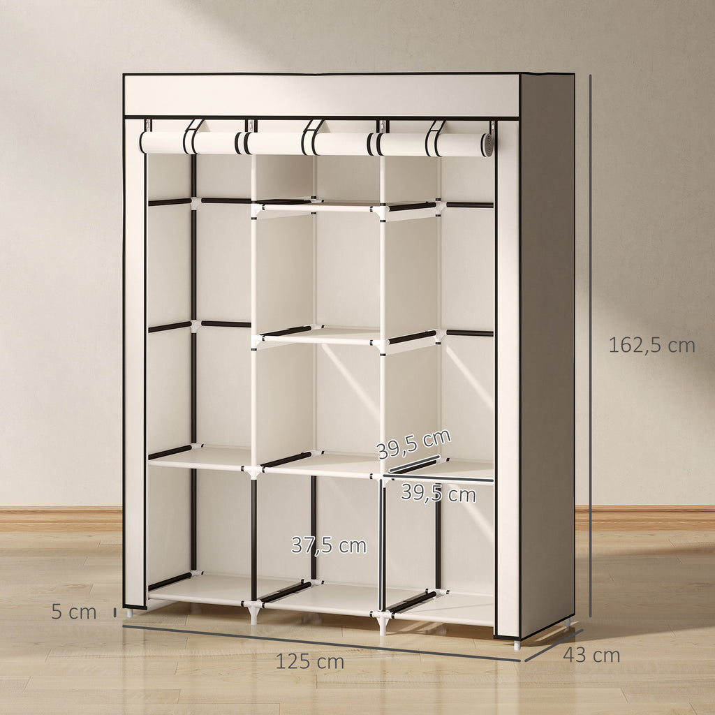 Armoire penderie multi-rangement - 8 étagères, 2 barres - non tissé crème-2