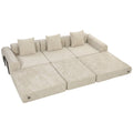 Canapé-Lit Pliable 245 cm, Canapé Compressé 3 Places Modulaire en Chenille avec Assise large, 3 Coussins, Beige-0