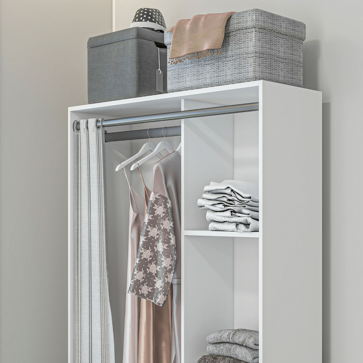 Armoire penderie armoire de rangement avec tringle rideaux 3 tiroirs en tissu amovibles 105 x 48 x 160 cm blanc-7