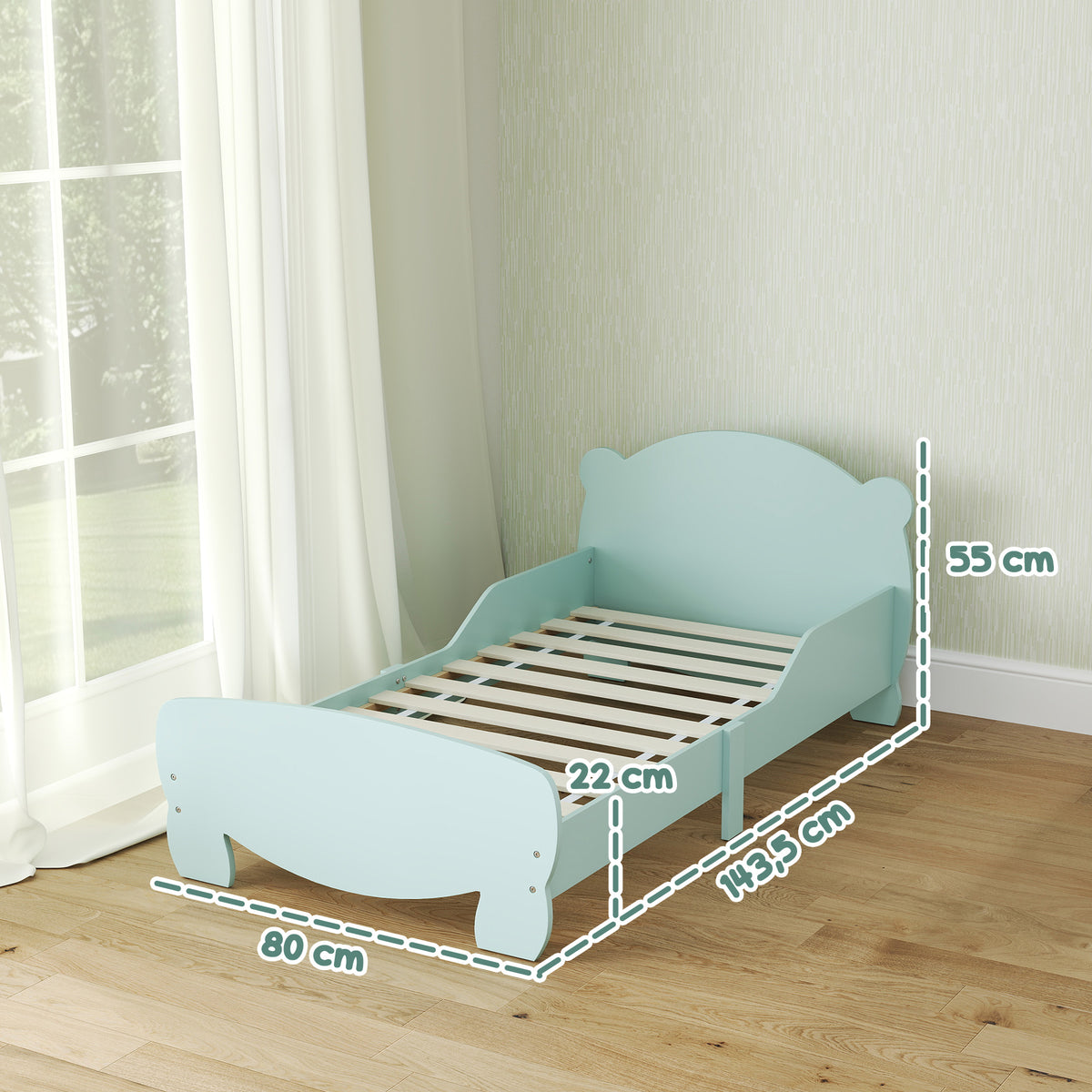 Lit enfant 70x140 cm avec barrières de sécurité thème d'ours pour garçons, filles, âgés de 3 à 6 ans, vert-2