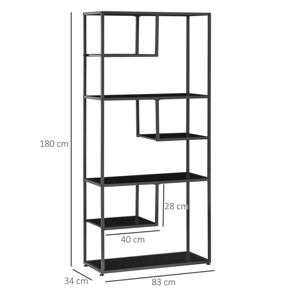 Bibliothèque étagère de rangement à 7 niveaux cadre en acier style industriel 83 x 34 x 180 cm noir-2