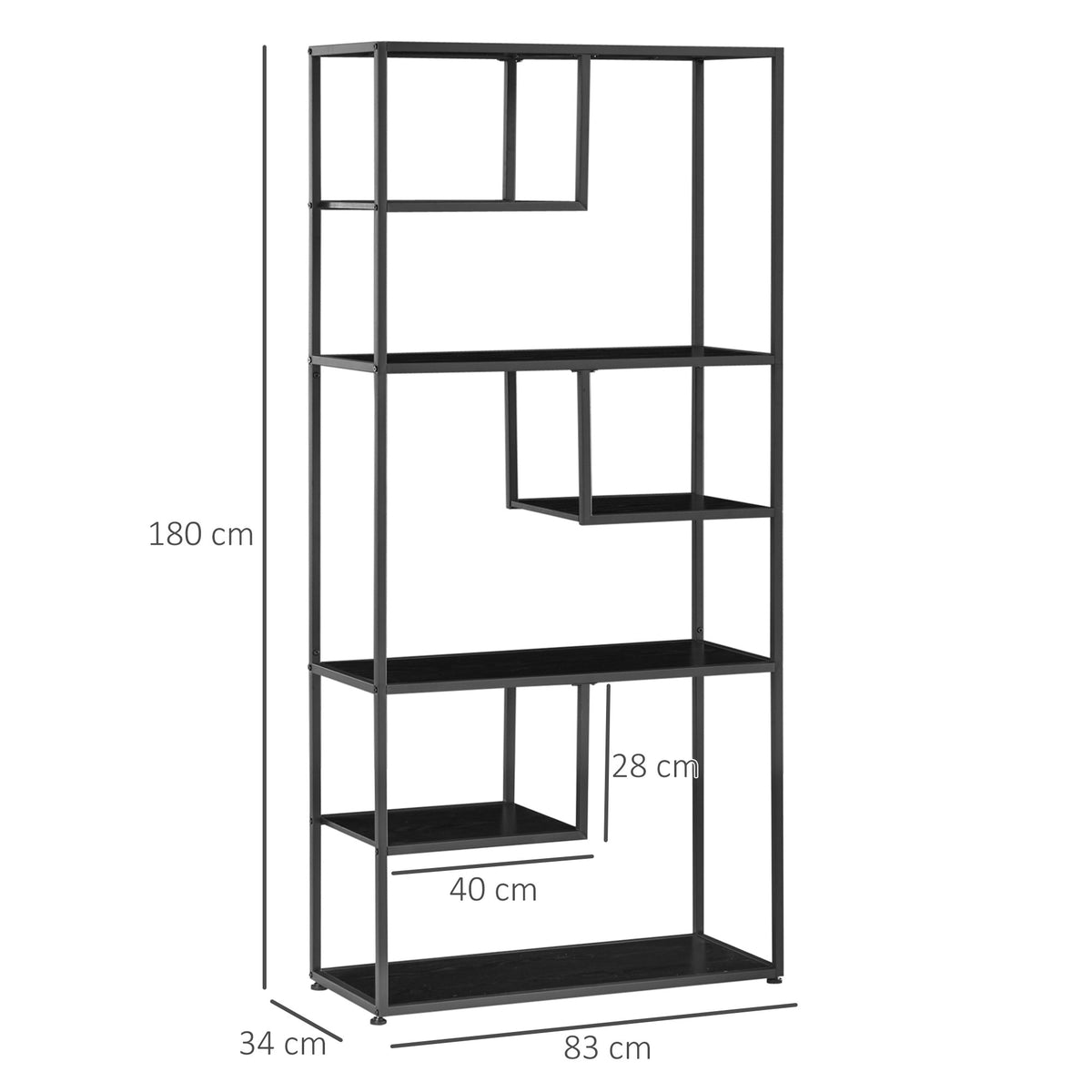 Bibliothèque étagère de rangement à 7 niveaux cadre en acier style industriel 83 x 34 x 180 cm noir-2