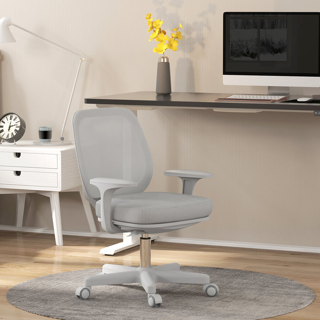 Chaise de bureau tissu mesh hauteur réglable pivotante 360° accoudoirs sur roulettes, gris-9