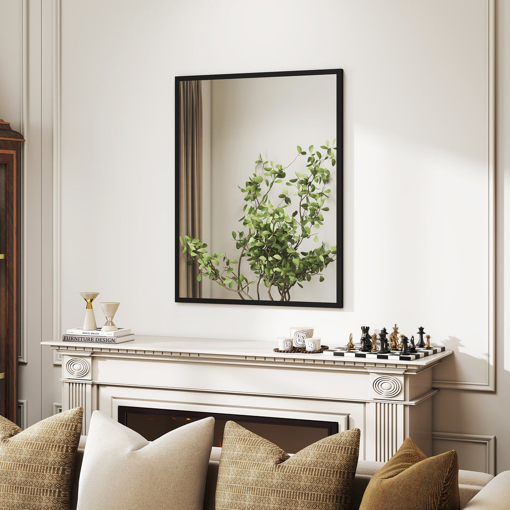 Miroir mural rectangulaire 90 x 70 cm, cadre en bois noir, idéal pour la salle de bain, salon ou chambre-6