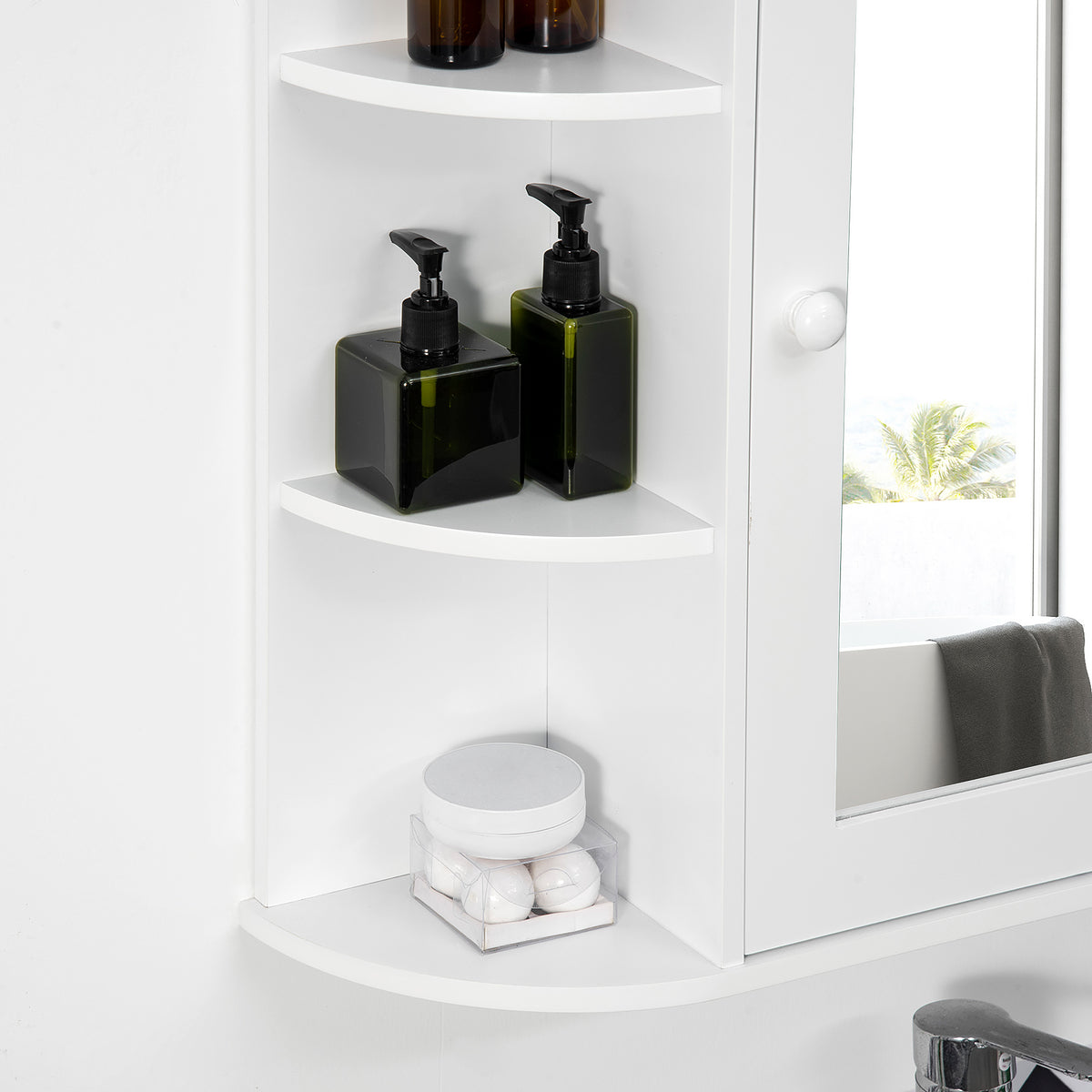 Armoire Murale avec Miroir Salle de Bain Meuble Miroir avec Rangement Toilettes 1 Porte + étagères latérales-8