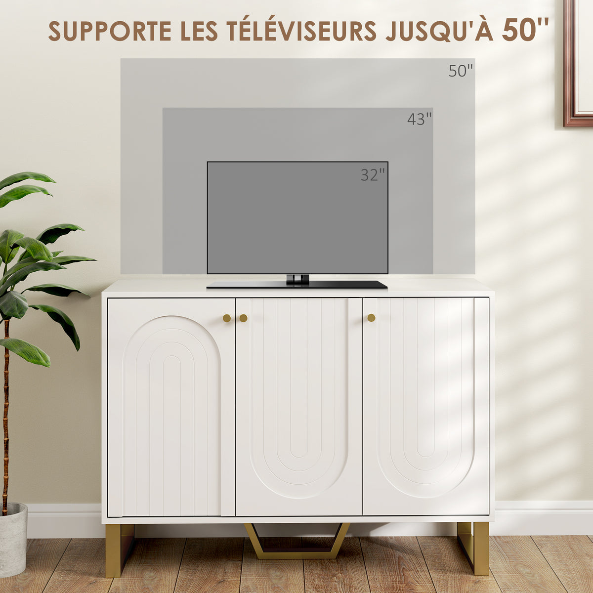 Buffet de salon avec placard à portes et étagère réglable, 106,5 x 35 x 77,5 cm, blanc-5