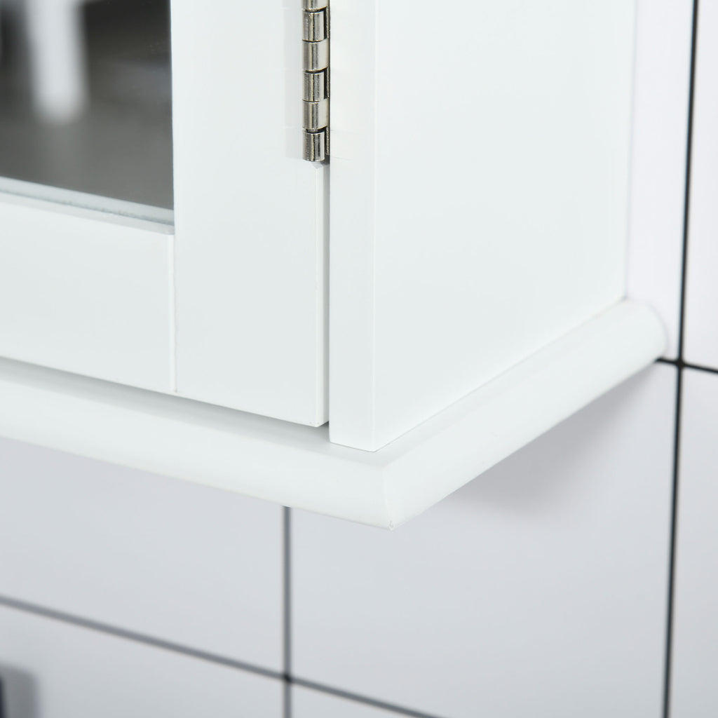 Armoire Murale de Salle de Bain avec Miroir - Armoire à Glace - Placard de Rangement Toilettes - 1 Porte, 2 étagères - Verre MDF Blanc-8