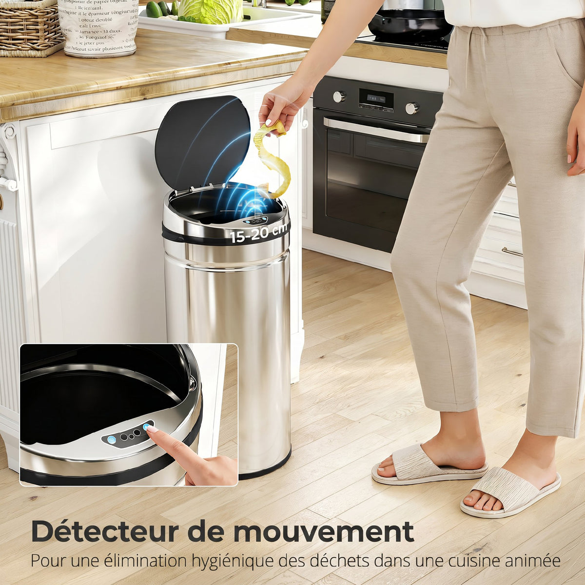 Pattumiera automatica 42 L con sensore e secchio rimovibile, inox-3