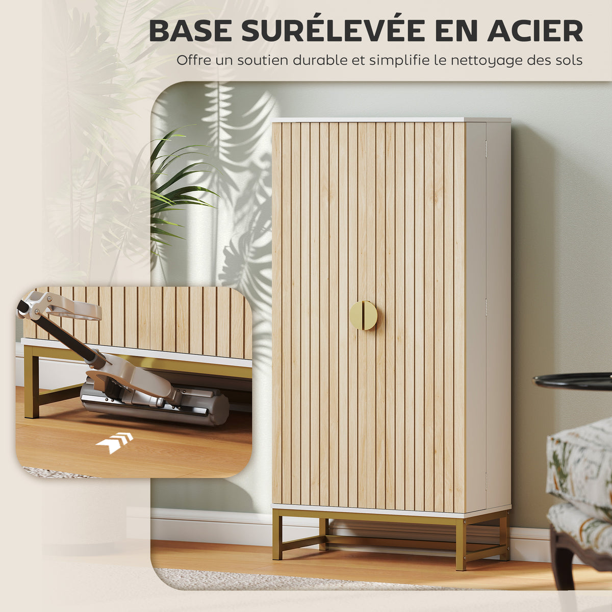 Armoire de cuisine meuble cuisine rangement avec 12 étagères à portes, étagères ajustables, 58x29x119,5cm, blanc-7