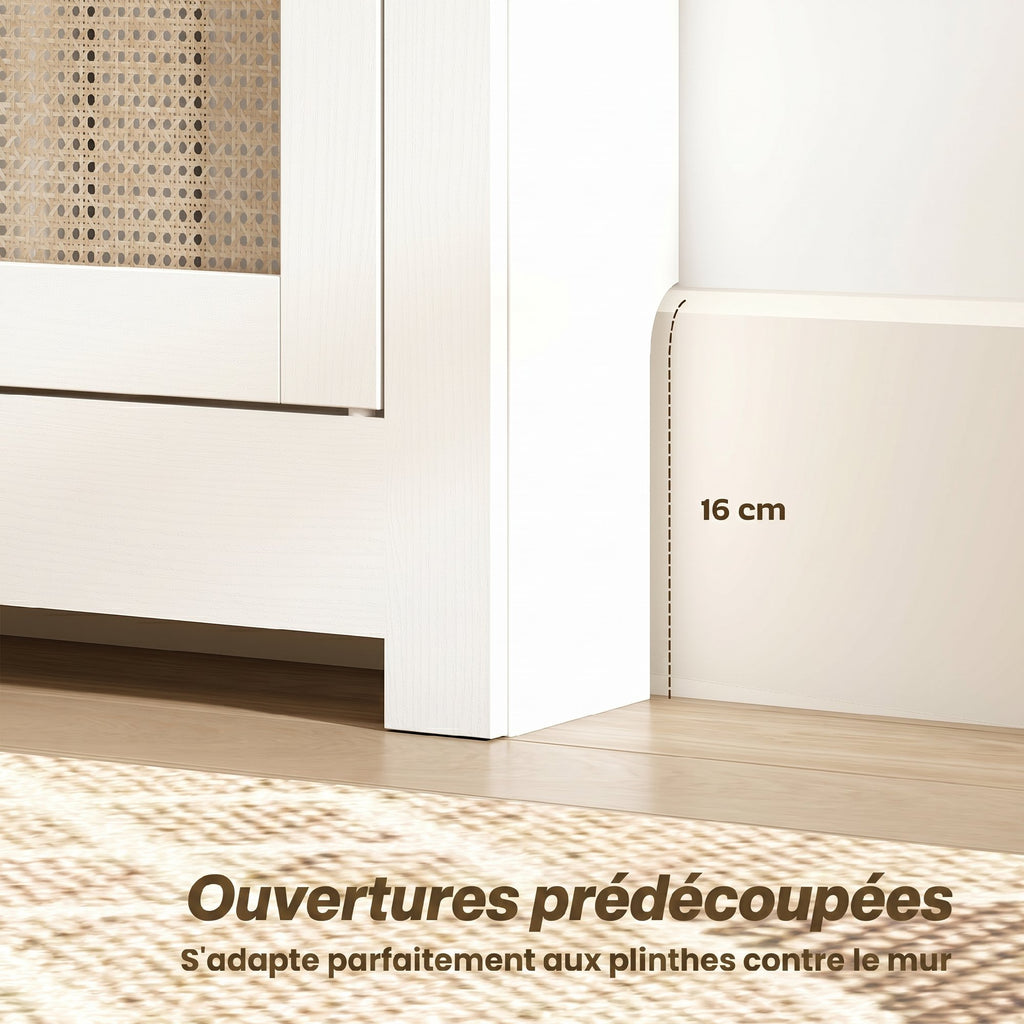 Cache-Radiateur avec Placard Rabattable et Porte en Rotin, Couvercle de Radiateur en Bois avec Compartiment, Blanc-6