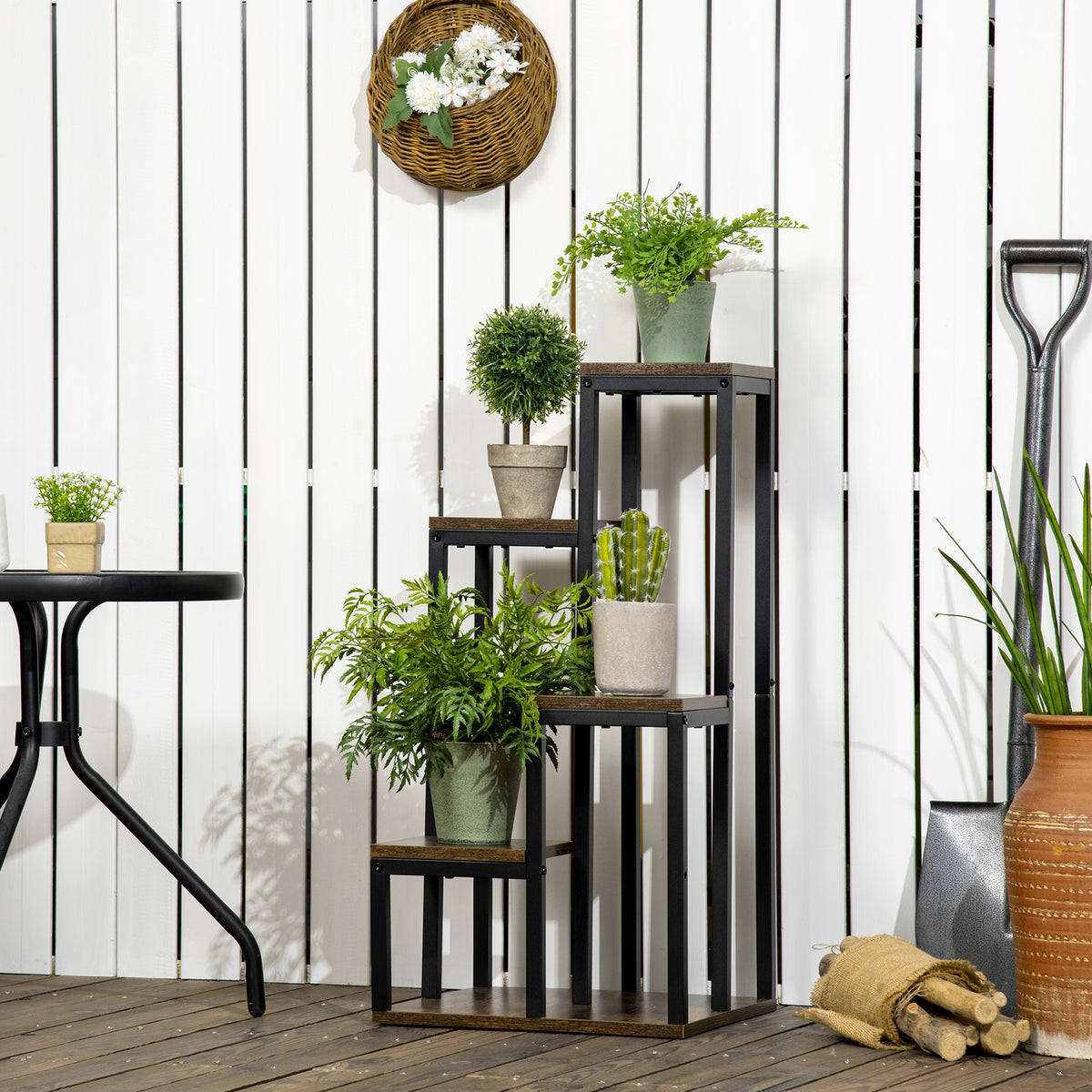 Support pour plantes étagère à fleurs 4 étagères différentes hauteurs structure acier 40 x 40 x 81 cm noir-1