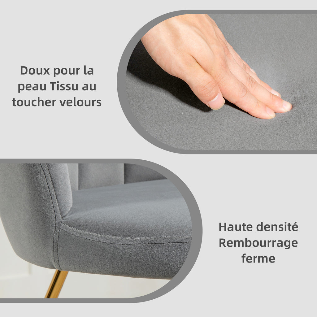 Fauteuil coquillage chaise coiffeuse fauteuil en velours fauteuil de salon avec pieds en acier 69 x 64 x 80 cm gris-4