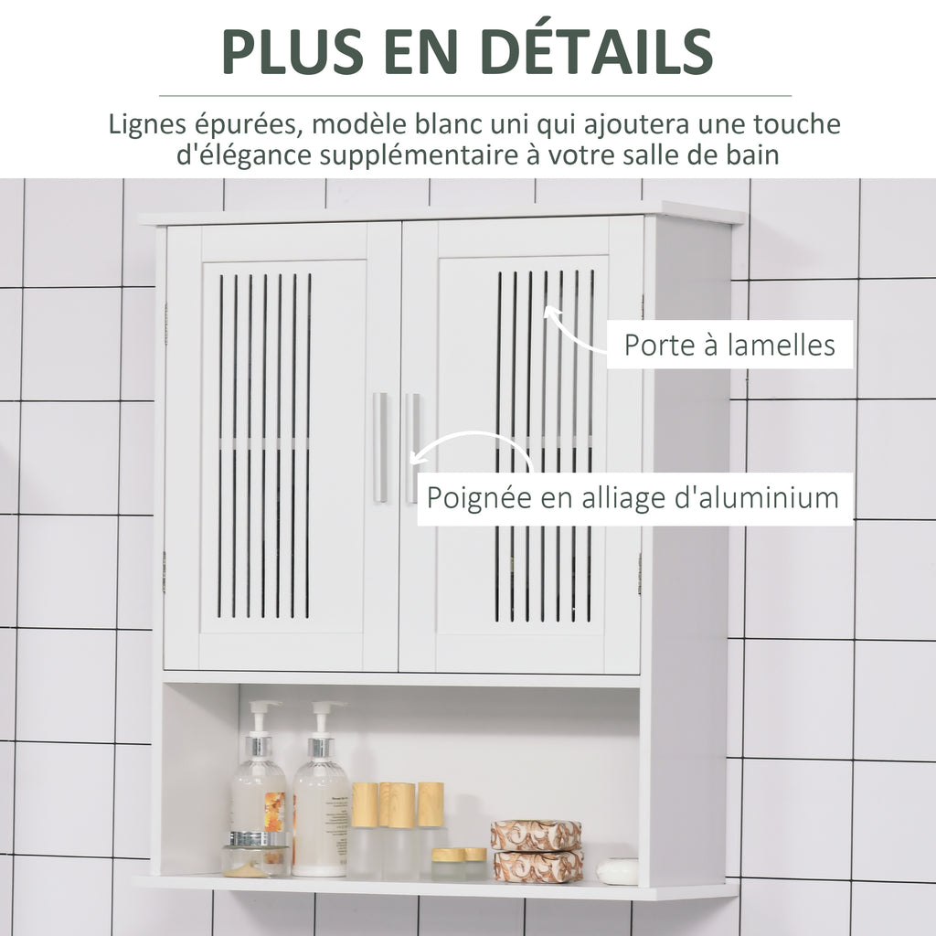 Armoire murale, meuble salle de bain avec étagère réglable, double porte et étagère ouverte, 60 x 20 x 70 cm, blanc-5
