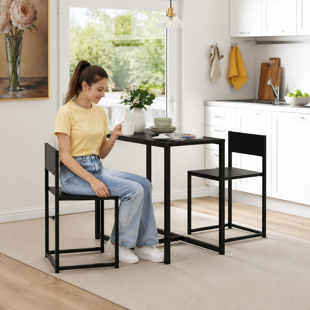 Ensemble table et chaises , table à manger 3 pièces avec 2 chaises encastrables, pour cuisine salon maison, noir-9